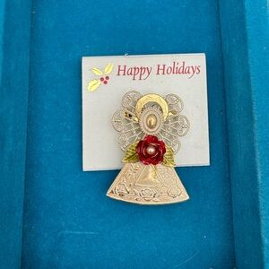 Vintage KC Angel Brooch with Red Rose